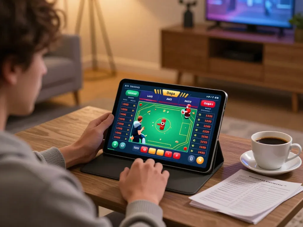Daga live betting experience on a tablet, showcasing real-time odds in a cozy home setting.