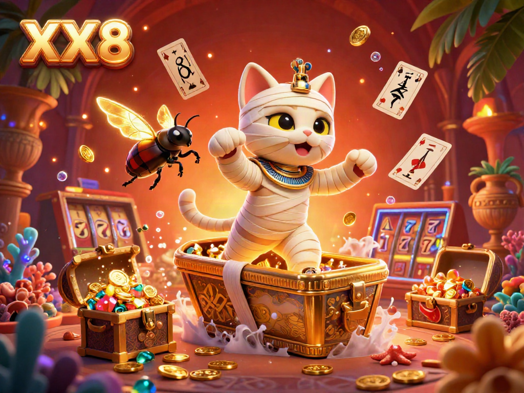 Experience the excitement of XX8 casino with vibrant characters and rich gaming elements.