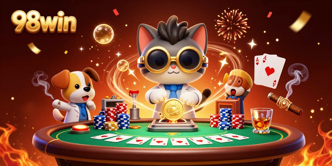 Watch the mad scientist cat create wealth with 98win's thrilling gambling games.