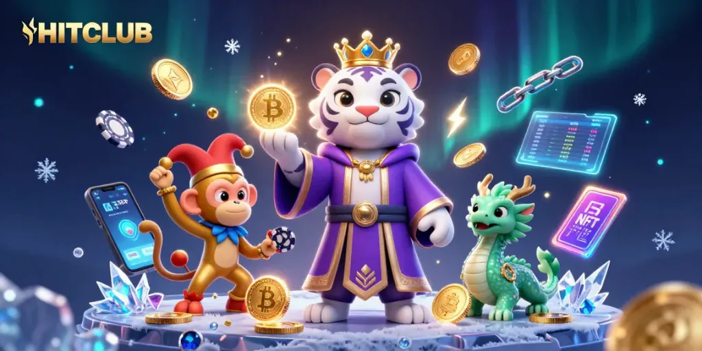 Bet on HITCLUB while the playful monkey juggles poker chips in a vibrant casino scene.