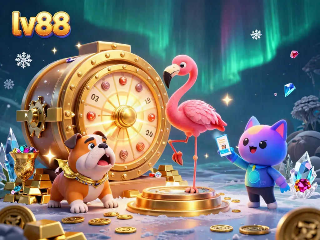 Experience the thrill of lv88 casino with a dynamic golden prize wheel and excited characters in action.
