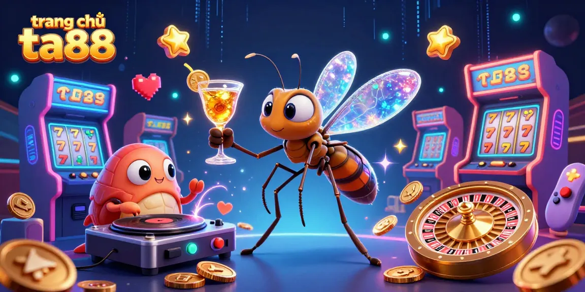 Experience the lively atmosphere of trang chủ ta88 with a 3D illustration featuring unique casino characters and vibrant gaming elements.