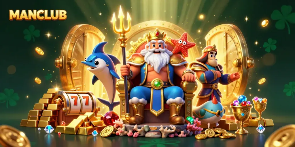 Engage with MANCLUB's exciting slot games amidst a treasure-filled sea kingdom.