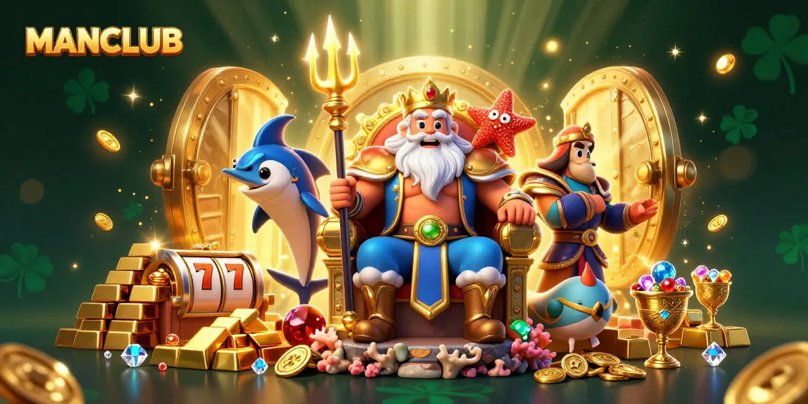 Engage with MANCLUB's exciting slot games amidst a treasure-filled sea kingdom.
