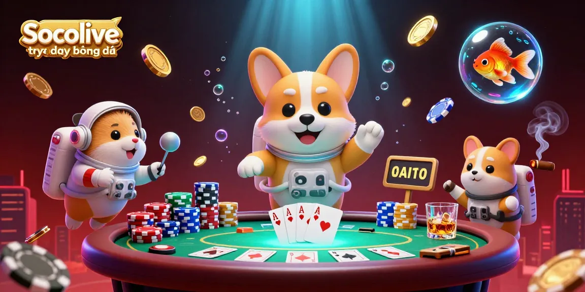 Socolive trực tiếp bóng đá engaging scene with a dog in space, coins, and casino atmosphere.