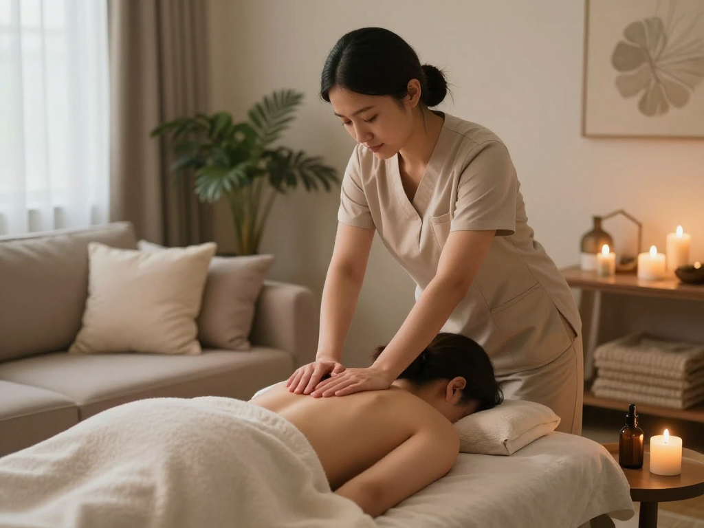 Enjoying 강서구출장마사지 in a cozy home setting with a professional therapist