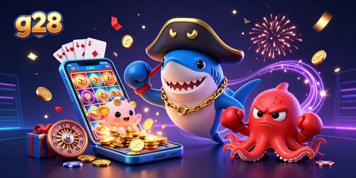 g28 casino characters join the fun with festive slot games and gold coins in a vibrant 3D scene