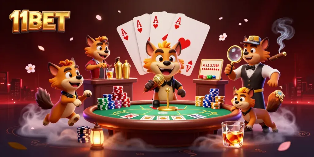 Experience the thrill of 11BET casino with hyenas in a comedy casino club, showcasing vibrant games.