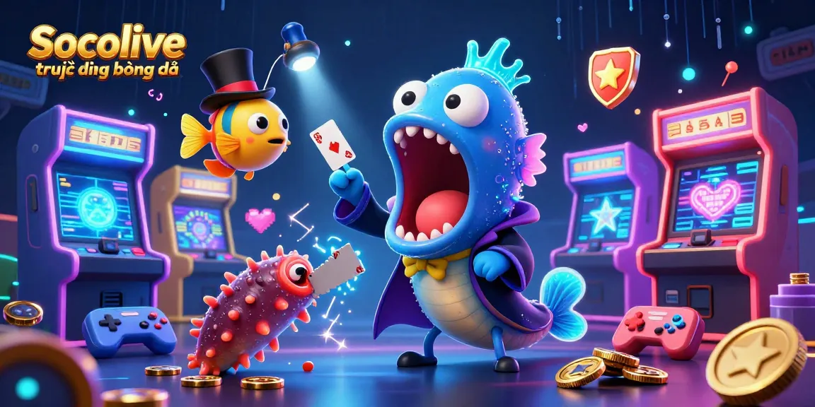 Experience Socolive trực tiếp bóng đá with vibrant 3D characters and casino elements illuminating the scene.