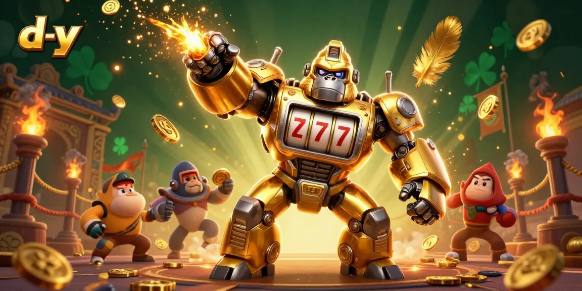 Experience thrilling wins at d-y with explosive golden gorilla mech and coin action.