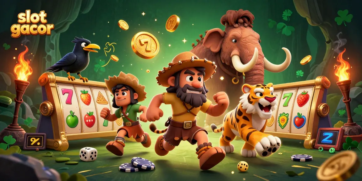 Engage in thrilling fun at the slot gacor casino with our animated caveman and sabertooth duo.