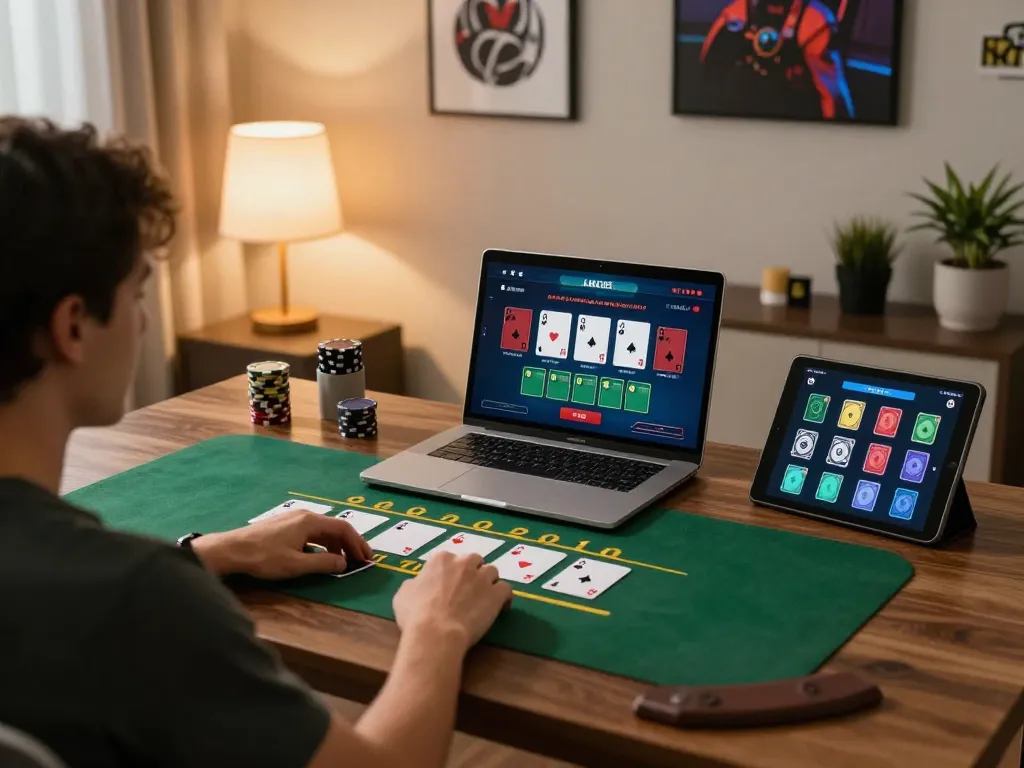 sunwingo player engaged in live dealer blackjack game on laptop, showcasing strategic betting