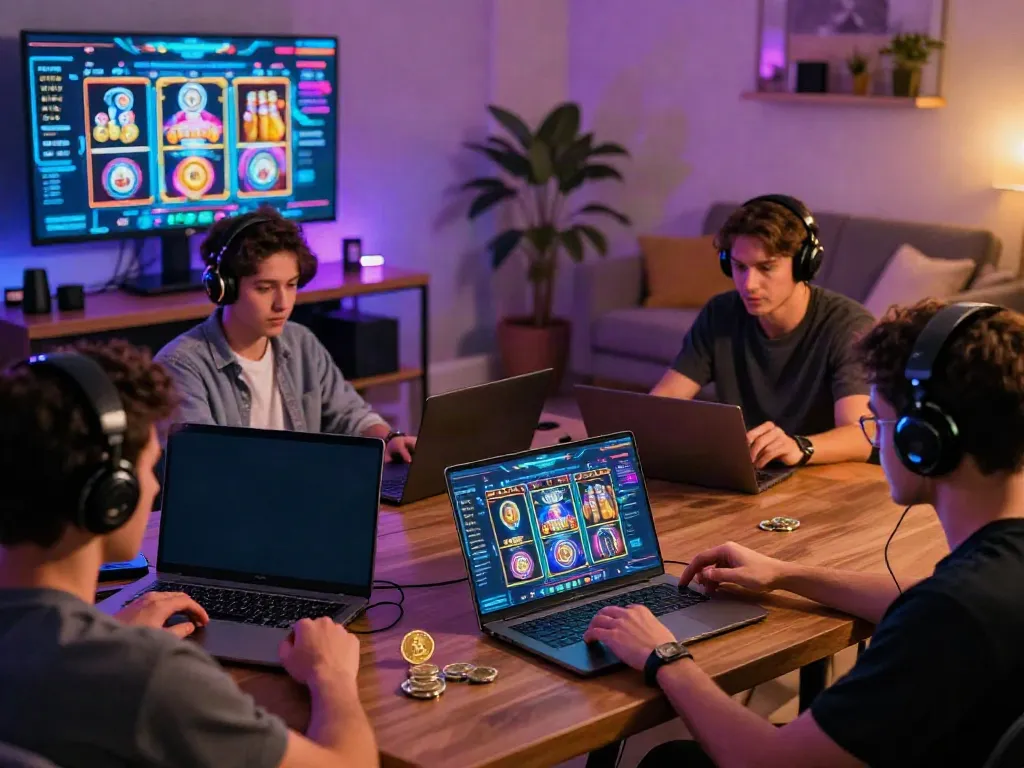 Best Crypto Casino in Canada 2026 - Players engaging in an exciting cryptocurrency gaming experience at home with vibrant digital displays and neon lighting.