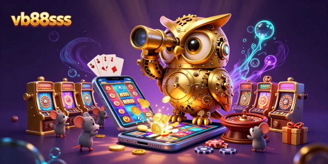Experience the excitement of vb88sss with an enchanting casino scene featuring a golden owl, vibrant game elements, and action-filled visuals.