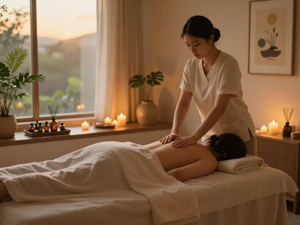 Relaxing 주안출장마사지 session in a tranquil spa setting with soothing ambiance