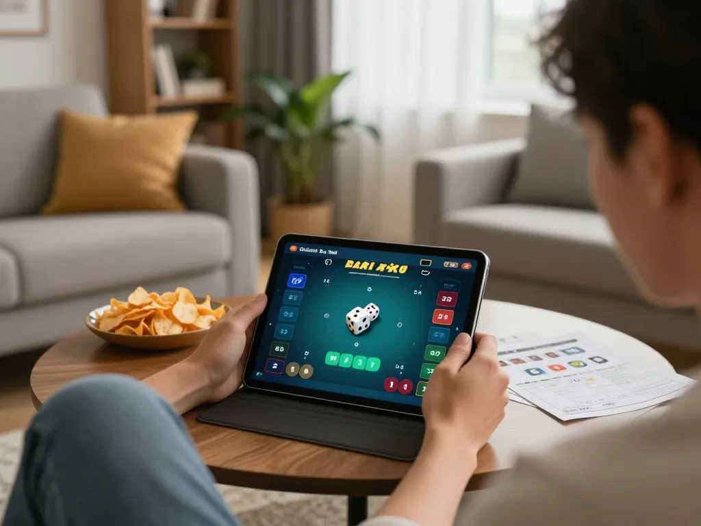 Engaging in tài xỉu online gaming strategy in a cozy living room.