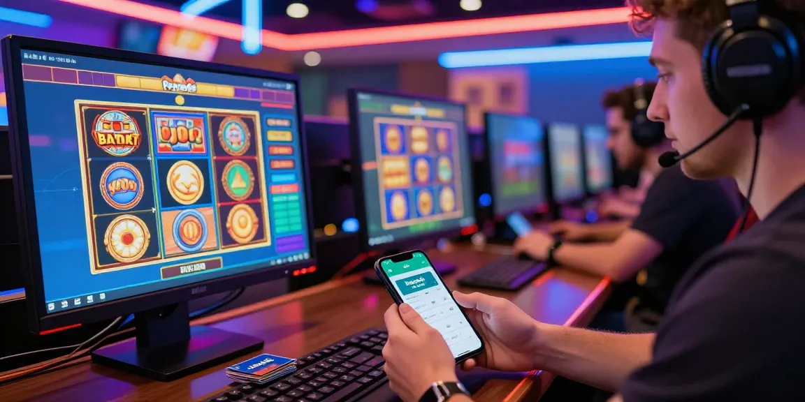 Spieler engagiert in einem Paysafe Card Casino Online-Gaming-Erlebnis, mit lebhaften Spielbildschirmen und Paysafe-Karten in der Nähe.