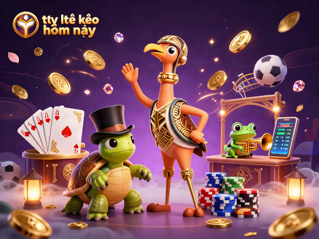 Bet on tỷ lệ kèo nhà cái hôm nay with vibrant casino characters and dynamic sports betting elements.