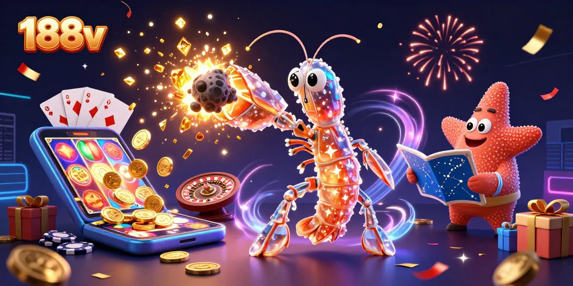 Experience thrilling games on 188v as the colorful slot reels spin and coins fly.