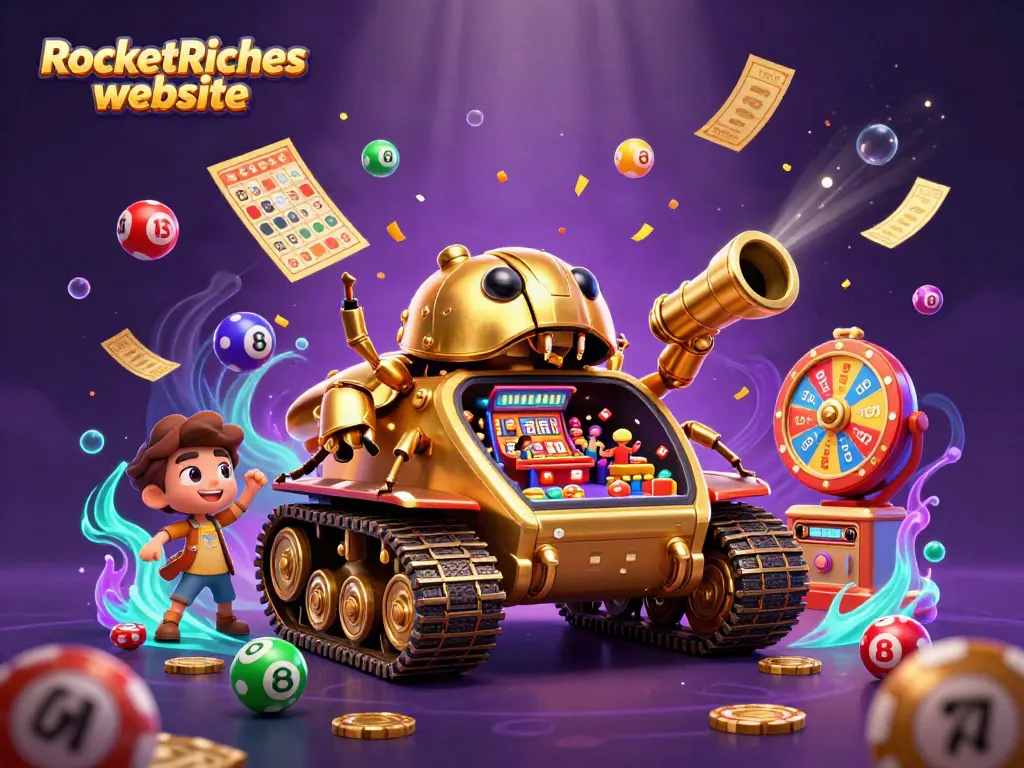 Engage in thrilling gameplay at the RocketRiches website with vibrant casino-themed visuals.