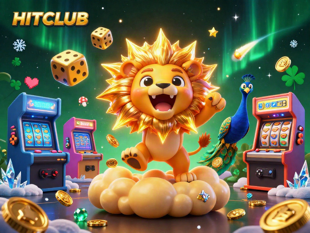 Experience the excitement of HITCLUB with a dazzling casino illustration featuring vibrant game elements.