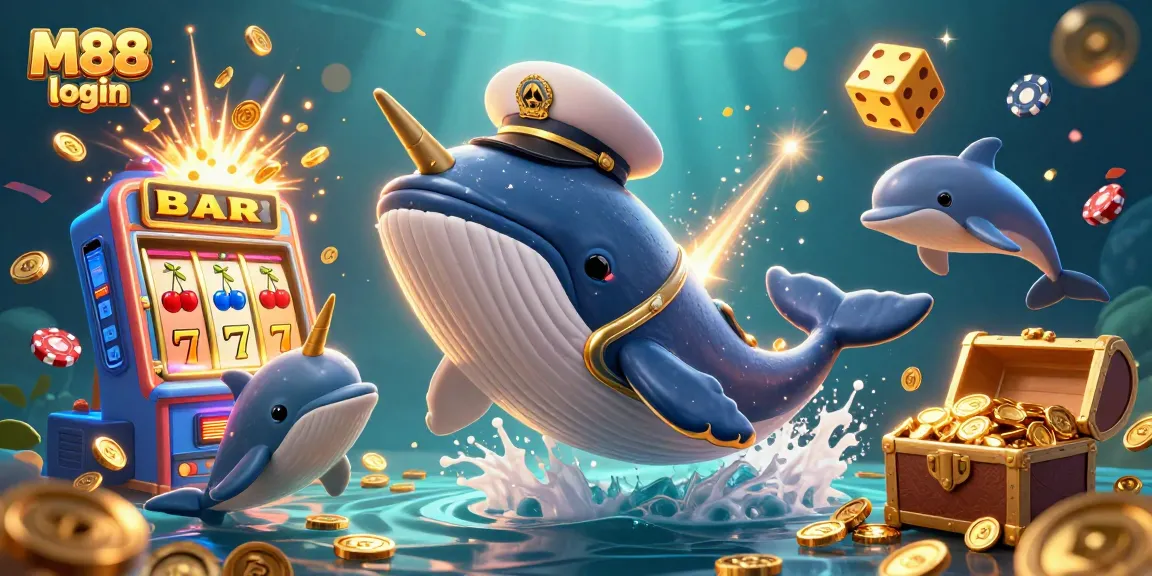 M88 login: Immerse in a vibrant underwater casino world with whales, tokens, and slots.