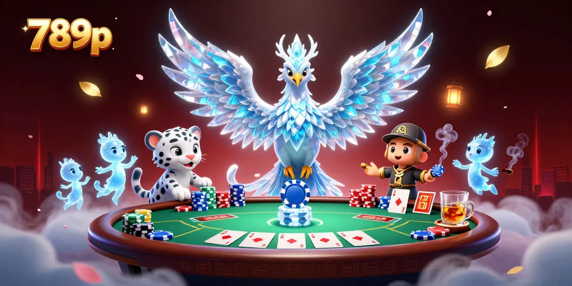 A lively scene showcasing the 789p casino experience with a captivating ice phoenix and poker elements.