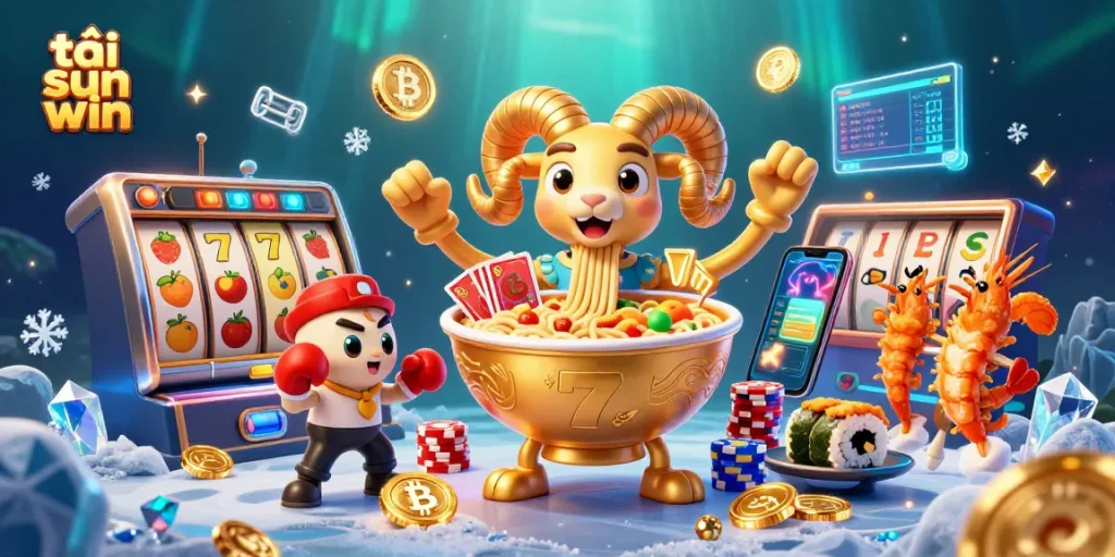 Join the fun at tải sun win with exciting slot reels and vibrant casino characters!